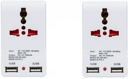 Spartan Travel Adapter with Built in Dual USB Charger Port (White,Pack of 2) Worldwide Adaptor