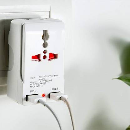 Spartan Travel Adapter with Built in Dual USB Charger Port (White) Worldwide Adaptor
