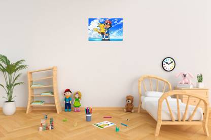 Pokemon Cartoon|Pikachu Poster-Cartoon Poster-Decorative poster | Wall Sticker | Sticker Poster | Self Adhesive Wall Poster - 300 GSM(Multicolor) Paper Print