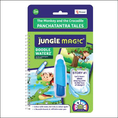 Jungle Magic Doodle Waterz - Reusable, Water Colouring Book - Panchtantra Story- The Monkey and the Crocodile, Multicolour, Self-drying with Easy to hold Water Pen