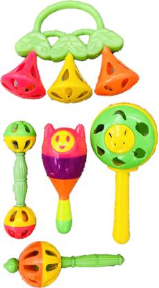 Grab Them All GTA's Baby Rattle Set of 5 Pieces, Best gift for new born babies, Baby Jhunjhuna, baby rattle toy, Bell rattle, Dumbell rattle,cartoon rattle,fruit design rattle, Smiley design rattle Rattle