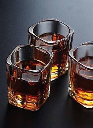 क्लेरिन व्हाइट प्लस Shot Square Glass ,Heavy Base Clear Shot Glass, Great for Whisky Brandy Vodka and Tequila Shot Set of 3, 30 ml ग्लास सेट