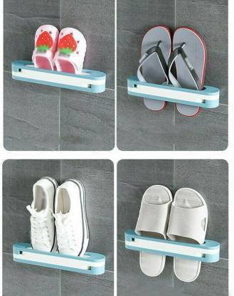 FosCadit 3 in 1 Folding Holder Shoes Hanger Wall Mounted Shoe and Bathroom Towel Organizer Rack Plastic Collapsible Shoe Stand