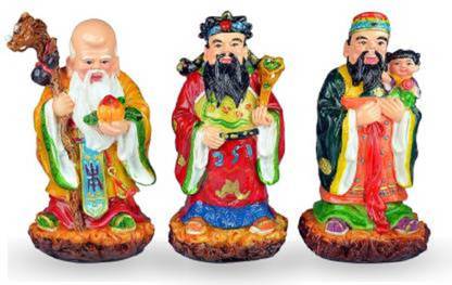 ASTRUMS Fuk LUK Sau 3 Wise Men and Chinese Gods of Health Wealth and Happiness Symbol of Vastu Feng Shui Decorative Showpiece - 13.5 cm (Polyresin, Multicolor) Decorative Showpiece  -  14 cm