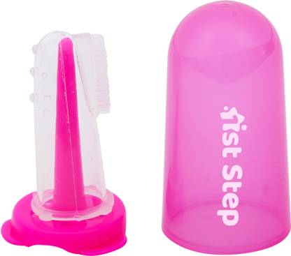 1st Step BPA Free Silicone Finger Brush With Drying Rack-Pink Extra Soft Toothbrush