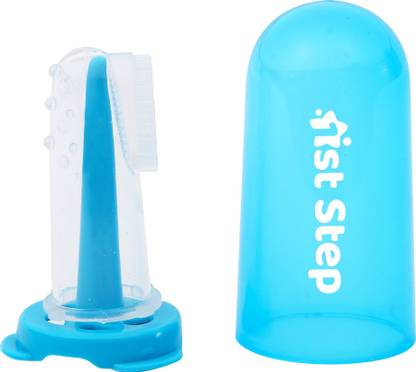 1st Step BPA Free Silicone Finger Brush With Drying Rack-Blue Extra Soft Toothbrush