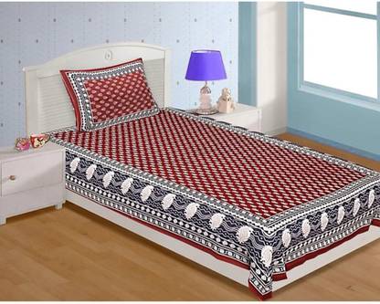 KAPTS GROUP 300 TC Cotton Single Jaipuri Prints Flat Bedsheet