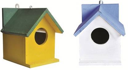 SIDDHARTH FISH FARM Bird House Bird Nest for Sparrow Combo of 2 Green Yello and Light Blue White Bird House