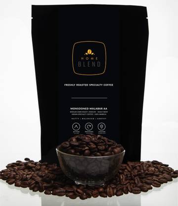 HOME BLEND Whole Bean Coffee - Monsooned Malabar AA Arabica 100% - Indian Specialty Coffee - Pack of 250g (Medium Roast) Coffee Beans
