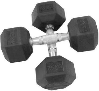 Knockout Rubber Coated Professional Hexagon Dumbbells 7.5Kg (Pack Of Two) Fixed Weight Dumbbell