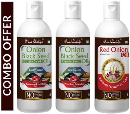 Mia Khalifa Onion Black Seed Hair Oil Preventing Hair Loss & Promoting Hair Growth Oil 200 ML + Onion Black Seed Hair Oil Preventing Hair Loss & Promoting Hair Growth Oil 100 ML + Red Onion Oil with Redensyl + Hair Revitalizer, Hair Regrowth & Hair Fall Control Hair Oil 100 ML (Set of 3 Bottle) (400 ML) Hair Oil