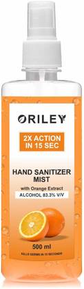 Oriley 2X Action  Mist with Orange Extract 83.3% Ethyl Alcohol Spray-based Liquid Rinse-free Germ Protection Palm Hand Sanitizer Bottle
