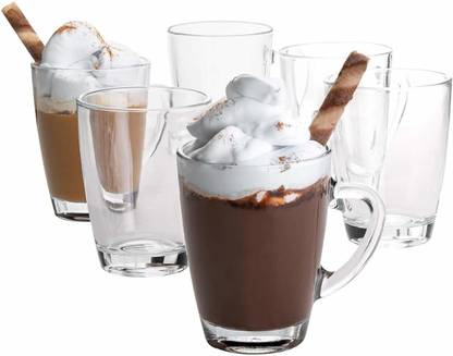 kelvee Clear Glass Tea and Coffee Cup, Cute Tea Cups, Milk, 230 ml, Set of 6 Glass Coffee Mug