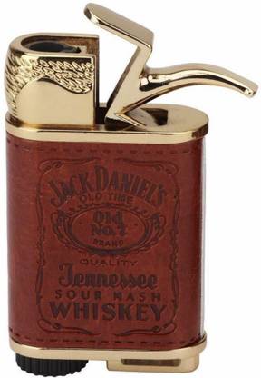 Mithi Refillable Antique Jack danils Leather Refillable Antique Premium Brown/ Golden Leather finish Jack daniels Pocket Cigarette Lighter Pocket Lighter