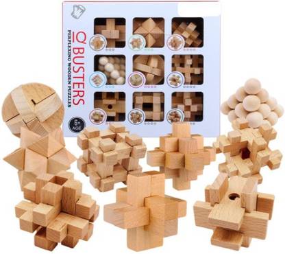 SANJARY 9 Pcs Wooden Brain Teasers Puzzles Wooden Puzzle Game Lock Educational Toy for Kids Adults