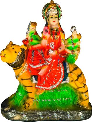 Manner Goddess Durga Idol Handicraft statue Sherawali Mata Rani, Maa Durga Devi Spiritual Pooja Figurine Unbreakable Religious Murti Pooja Gift Item for Home Décor / Temple / Living Room / Table / Office Decorative Showpiece  -  29 cm