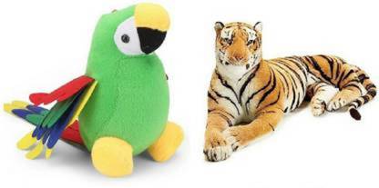 RBB HUB cute Tiger-35cm and musical parrot - 25 cm (Multicolor)  - 35 cm