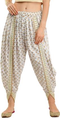 Arowaana White Printed Rayon Fabric Women Dhoti Printed Women Dhoti