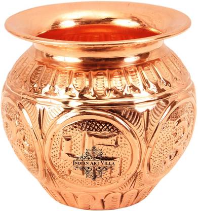 इंडियनआर्टविला Copper Swastik Design Kalash Lota Pot |480 ML | Used as Poojan Worship Temple Home | Gift Item कॉपर कलश