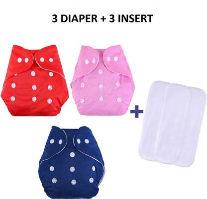 OLD JERSEY Reusable Cloth Diaper, Washable Adjustable Infants Nappy with Insert- (0-24 Months, Pad Included) - Pack/Combo of (3 Cloth Diaper+3Insert)