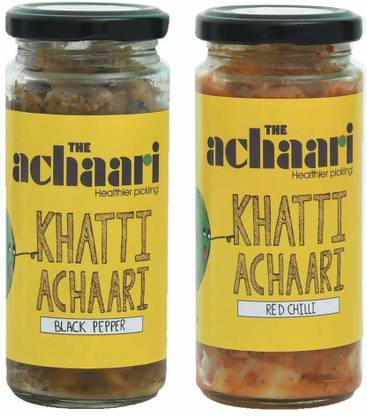 The Achaari Khatti Achaari Black Pepper & Khatti Achaari Red Chilli, 100% No Oil & No Preservative, Homemade Mango Pickles, 500grams (Pack of 2) Mango Pickle