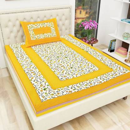 KAPTS GROUP 300 TC Cotton Single Jaipuri Prints Flat Bedsheet