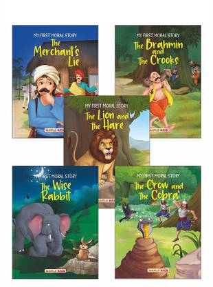 My First Moral Story (Set of 5 Books) - Story Book for Kids - Colourful Pictures - The Merchant’s Lie, The Wise Rabbit, The Lion and the Hare, The Crow and the Cobra, The Priest and the Crooks