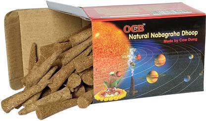 Brand OCB Organic Natural Navagraha Dhoop | Made by Desi Cow Dung | No Chemical Used This Dhoop Agarbatti Incense Sticks 100Piece in Box Guggul Dhoop