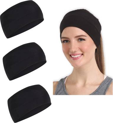 Bismaadh Headbands for Women & Men Yoga Elastic Head Wrap Hair Band Black (Pack of 3) Makeup Headband