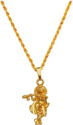 Shiv Jagdamba Religious Jewelery Hindu God Lord Shree Krishna Murli Locket With Rope Brass Chain Gold-plated Brass Pendant