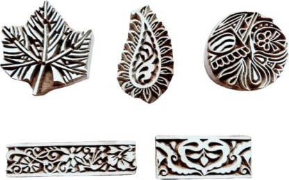 Set of 5 Exclusive Leaf and Border Designs Wood Blocks for Printing
