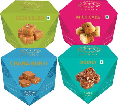 Misht Preservatives Free Assorted Sweets (milk Cake , Besan Burfi , Chana Burfi & Dodha Burfi ) with Long shelf Long & Individually packed Box