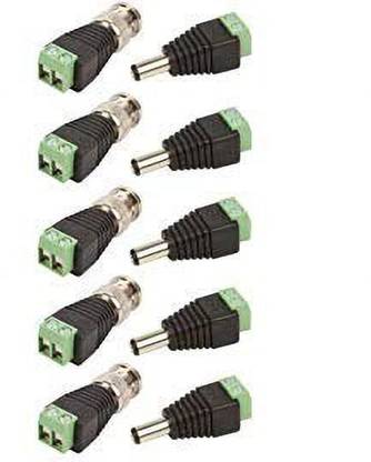 Zysk Set of 5 Piece Each Bnc Male Connectors Screw Type (Green) and Dc Male Connectors Screw Type (Green) for CCTV Camera Dvr BNC+DC CONNECTOR Wire Connector