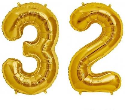 Stylin Solid Solid Golden '32' (Thirty Two) Number/Digit/Numerical Foil Balloon Balloon
