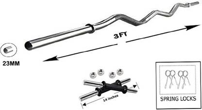 L'AVENIR Gym & Fitness 2pcs. 14" DUMBBELL RODS + 3ft. BEND ROD with ROD LOCKS Weight Lifting Bar