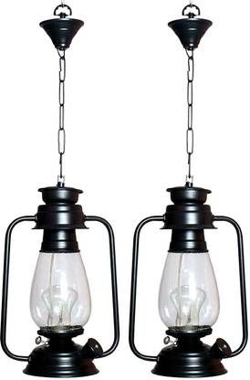 Ample HQ-Vintage Look Lantern Ceiling Pendant Light (SET OF 2) Black Color B22 Holder (WITHOUT BULB) Pendants Ceiling Lamp