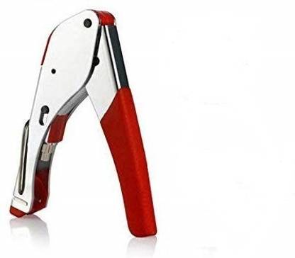 CUT FEX TOOL RJ 59 RG59/RG6 F Connector Compression Connector Crimping Tool for COAXIAL Cable RED Color Suitable with RG6 Connect Sky Extension Cable (Silver and Red) Manual Crimper