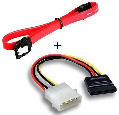 Wizzo Power Sharing Cable 0.07 m SATA III (Sata 3) Data Cable with Locking Latch + 4 Pin Molex to 15 Pin Power Cable Combo (Pack of 1+1)