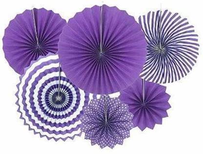 tirupaticollection Party Decoration Paper Fan Set of 6 (purple) Pack of 6