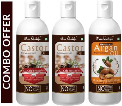 प्योर कैस्टर हेयर ऑयल, कोल्ड प्रेस्ड, बालों के विकास को सपोर्ट करने के लिए 200 ML 100% प्योर कैस्टर हेयर ऑयल, कोल्ड प्रेस्ड, हेयर ग्रोथ को सपोर्ट करने के लिए 100 ML मोरक्कन आर्गन हेयर ऑयल प्योर कोल्ड प्रेस्ड ब्लेंड ऑफ़ एसेंशियल ऑयल फॉर स्किन, हेयर एंड स्प्लिट एंड्स थिकर एंड ग्लोसियर हेयर 100 ML (3 बोतल का सेट) (400 ml) केश तेल