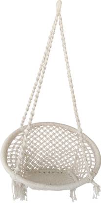 Upright Off white hanging home swing chair Cotton, Wooden Small Swing