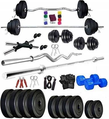 RIO PORT 60 kg 60 Kg Weight Plates, 5ft Straight and 3 ft Curl Rod, 2 D.Rods Home Gym Dumbbell Gym Set Home Gym Combo