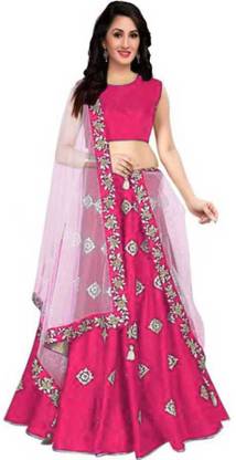 Janvi Creation Embroidered, Self Design, Solid, Embellished Semi Stitched Lehenga Choli