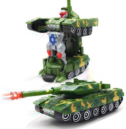 GoodsNet Automatic Deformation Combat Tank Transformer Robot Toy with Music (Multicolor)