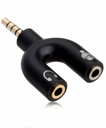 De-TechInn Black Female Stereo to 3.5mm Aux Stereo Male Jack Connector Headphone Adapter with Mic Converter U Shape Splitter Compatible with Mobile, Laptop, Tablet, Mp3 and Gaming Device Phone Converter