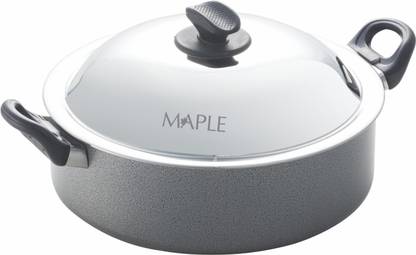 Maple by Maple Extra Large Universal Pan/Flat-Bottom Kadai Flat Pan 27.5 cm diameter with Lid 3.5 L capacity