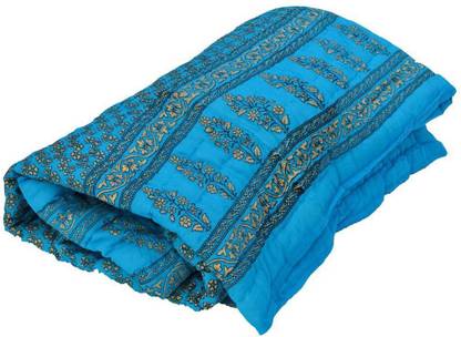 abhiyarn Designer Blue Single Bed Jaipuri Cotton Quilt Razai Cotton Batting