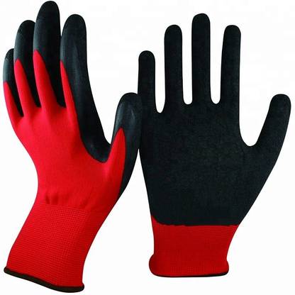 SS & WW RED BLACK PALM COATED GLOVES PACK OF 1 PAIR Latex  Safety Gloves