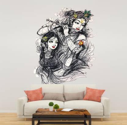 Ocean Decore 59 cm radha krishna wall painting design Self Adhesive Sticker