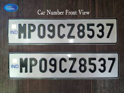 Digital Graphics Aluminium Embossed White IND logo Car Number Plate
